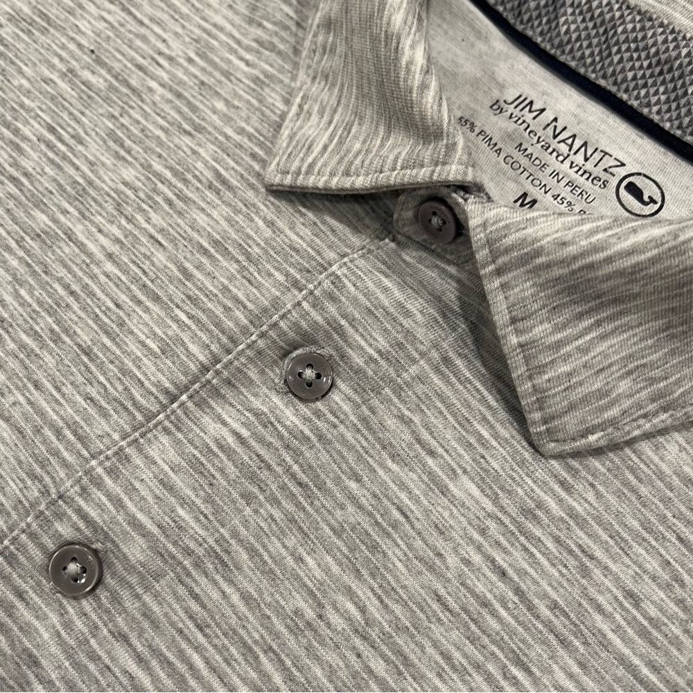Jim Nantz x Vineyard Vines Pima Cotton Blend Short Sleeve Golf Polo Gray Stripe